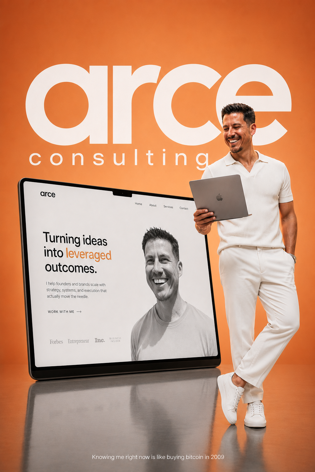 Arce Consulting — Alejandro Arce with a website mockup on a laptop