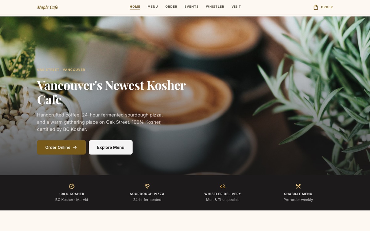 Maple Cafe website designed and built by Alejandro Arce