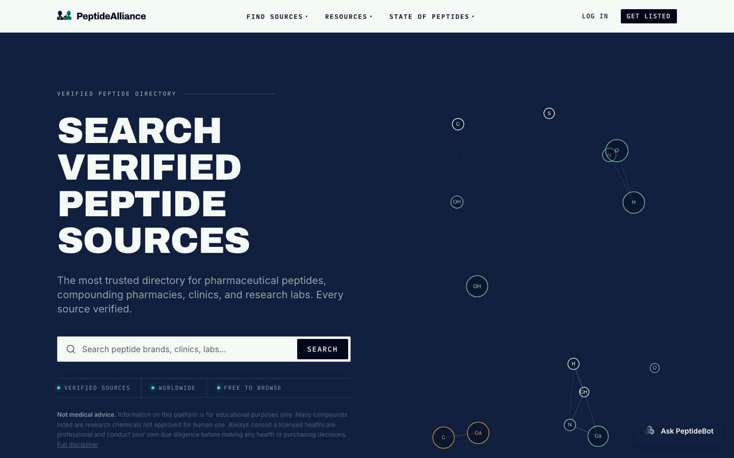 PeptideAlliance — verified peptide source directory built by Alejandro Arce