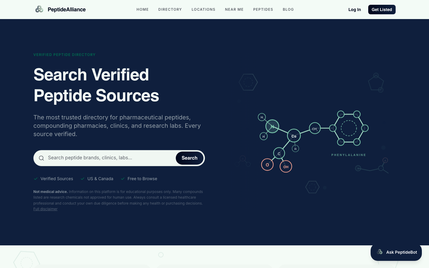 PeptideAlliance — trusted peptide vendor directory built by Alejandro Arce