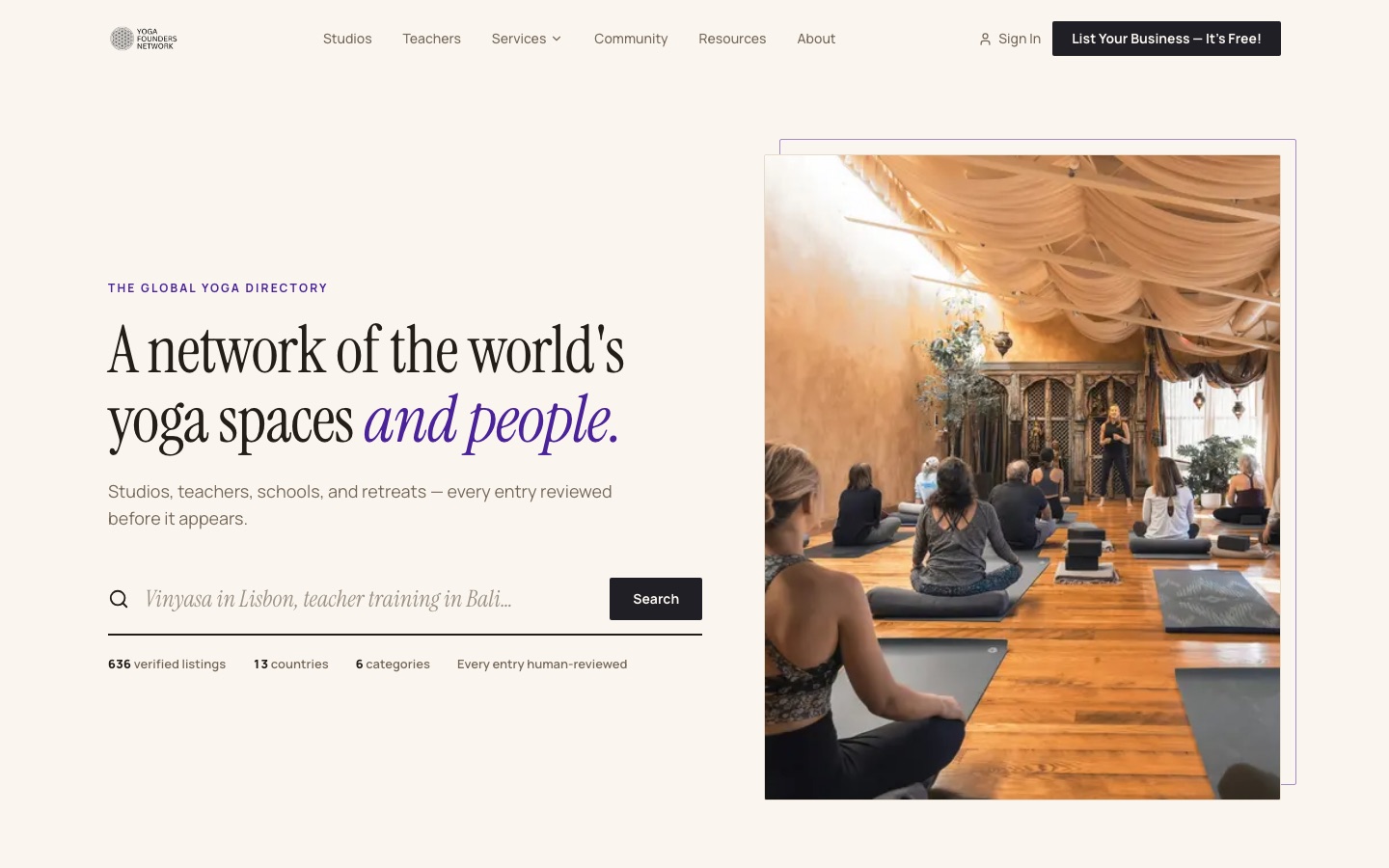 Yoga Founders Network — global yoga directory built by Alejandro Arce