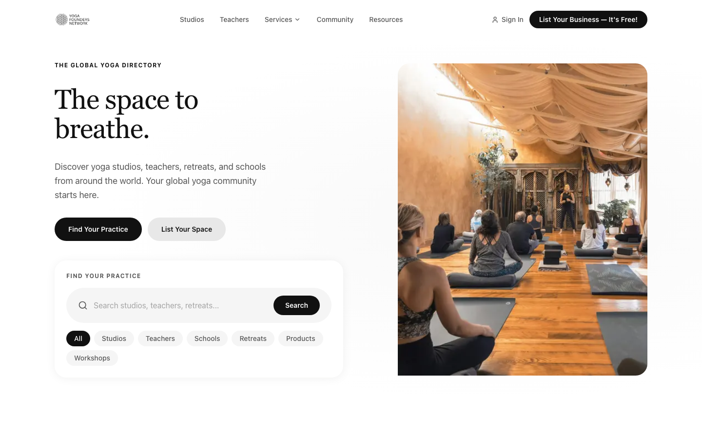 Yoga Founders Network — global yoga directory built by Alejandro Arce