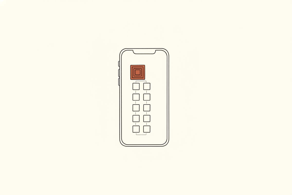 Line illustration: a tall phone outline showing a ranked leaderboard of small squares descending in size.