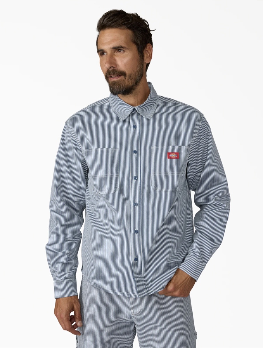 Hickory stripe long-sleeve work shirt